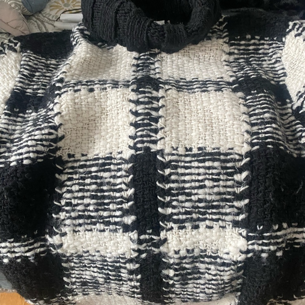Talbots Black and White Checkered Turtleneck Sweater
